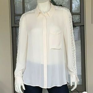Haute Hippie 100% Silk Fringe Blouse Sz L